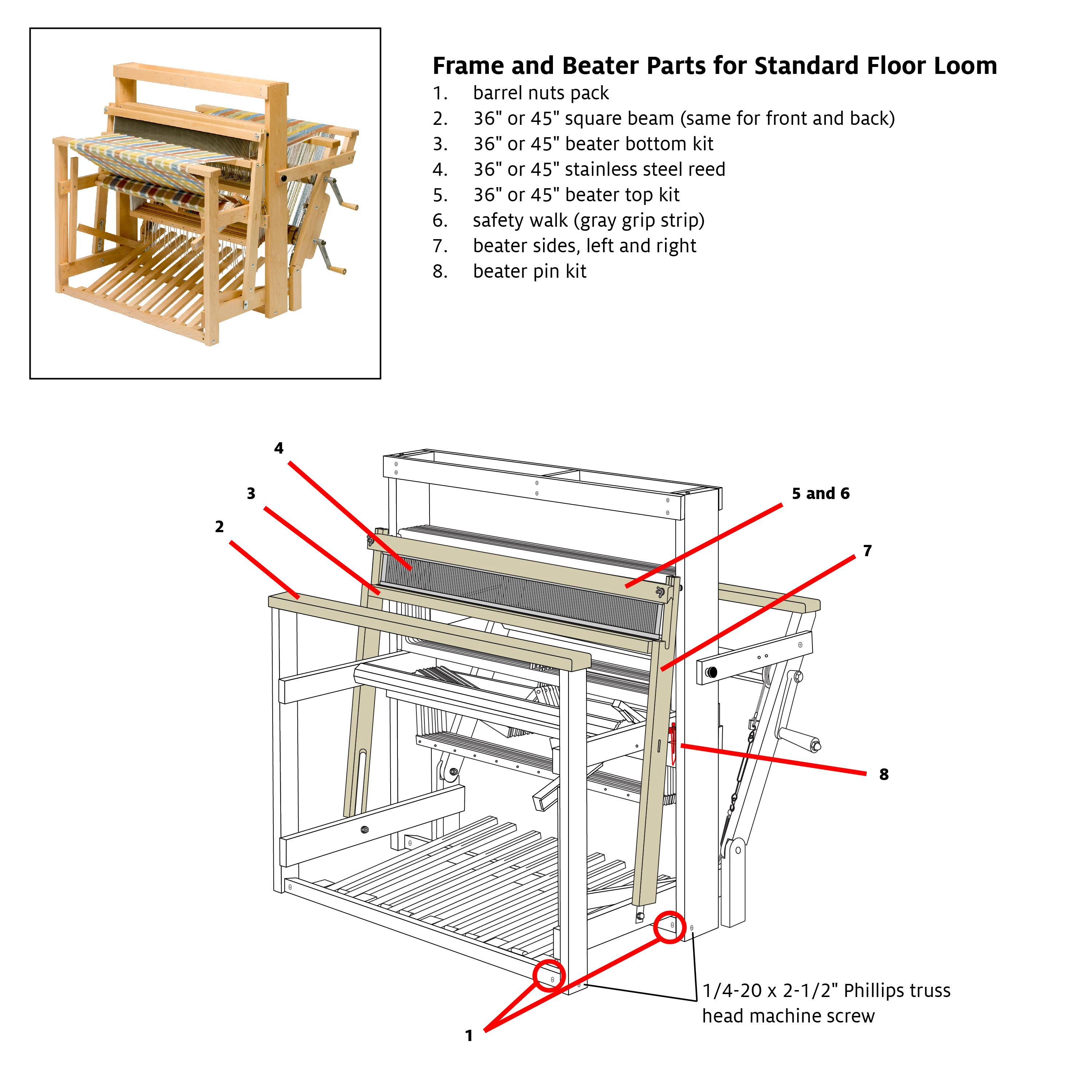 Beater Top and Bottom Kits for Standard Floor Loom