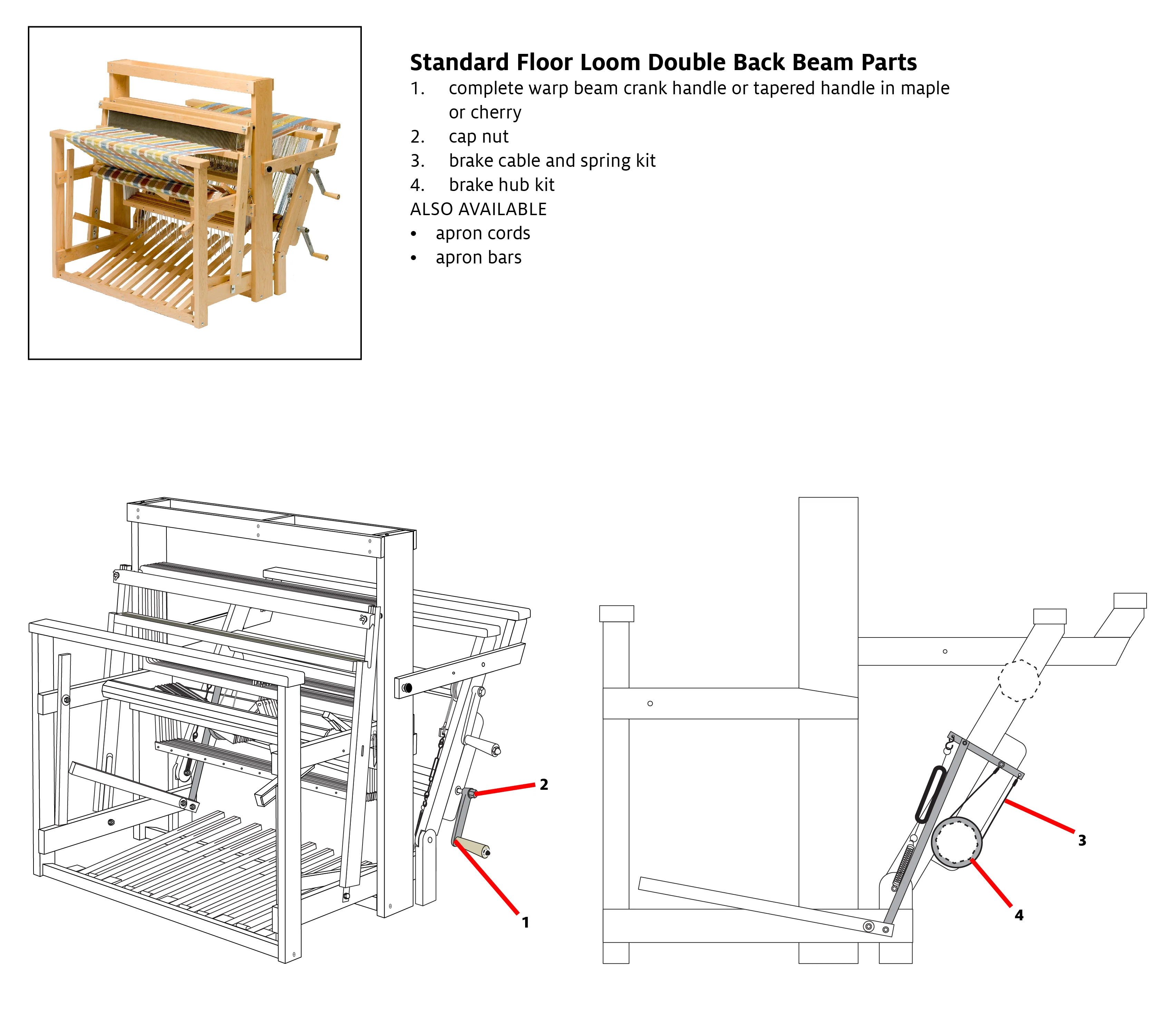 Brake Cable & Spring Kit for Standard Floor Loom Double Back Beam - Image 2