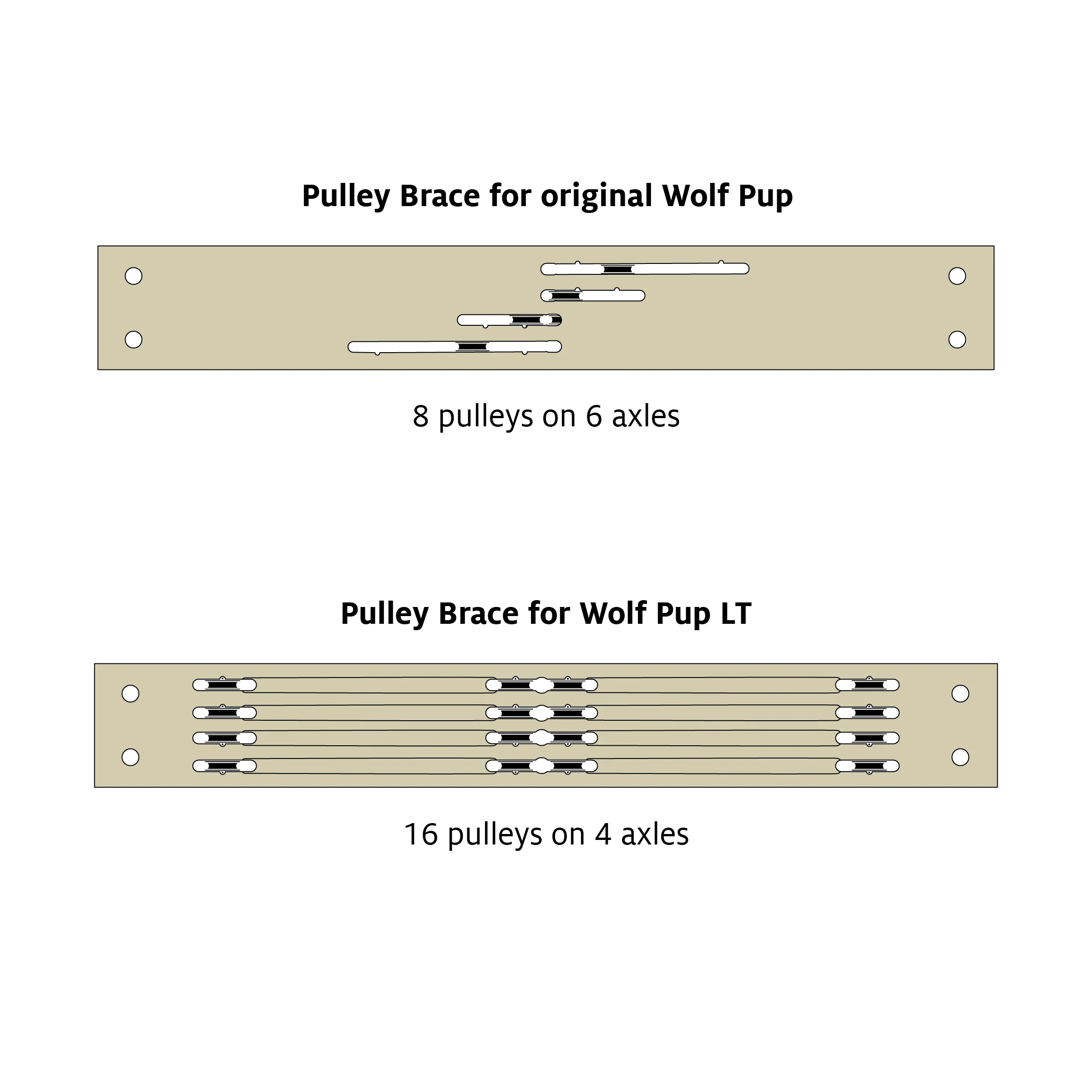 Pulley Axles and Pulley Braces for Wolf Pup and Wolf Pup LT