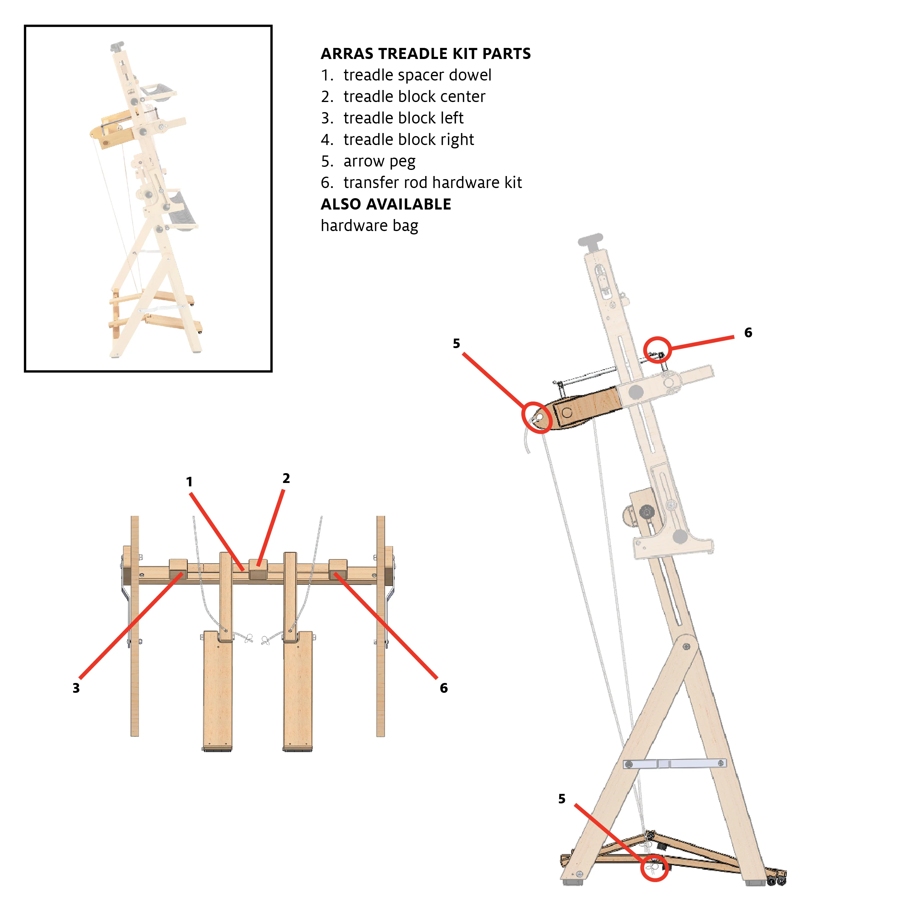 Treadle Dowel for Wolf, Standard Floor Looms, Arras Treadle Kit - Image 6