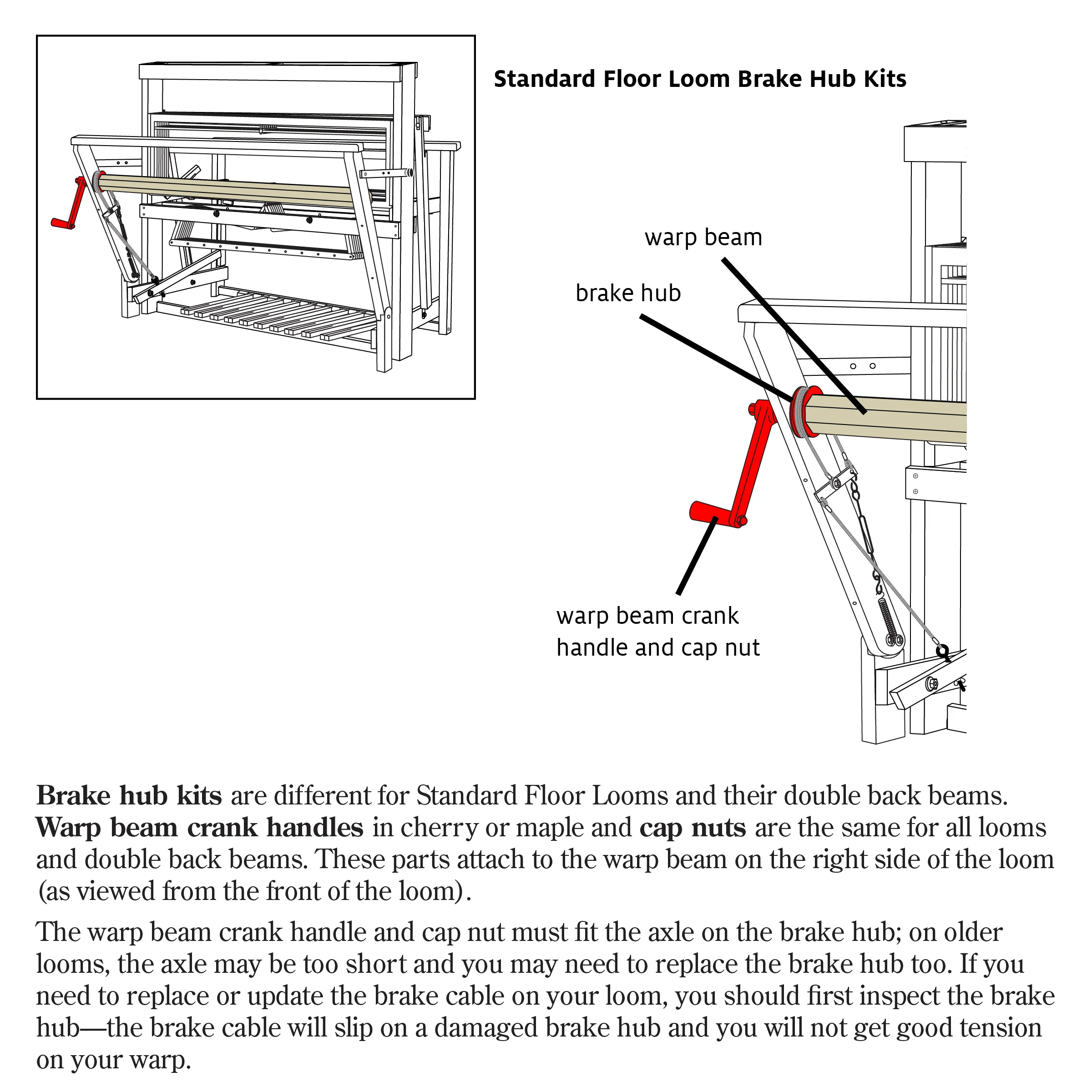 Warp Beam and Brake Hub Kits for Standard Floor Loom